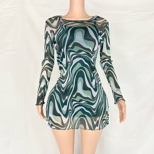 Vintage 2-piece psychedelic mesh & slip dress set